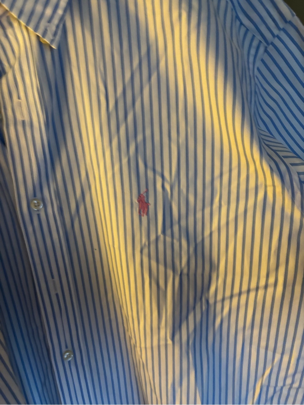 Ralph Lauren Blue and White Striped Dress Shirt with Pink Pony
